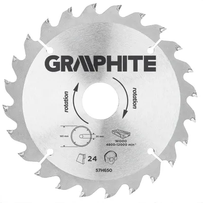 Produktbild von GRAPHITE Widia-Sägescheibe 165 x 30 mm, 24 Zähne, Scheibenstärke 2 mm, Zahnstärke 2,8 mm, Reduktionsstücke: 30 x 16 mm, 30 x 20 mm, 30 x 25,4 mm
