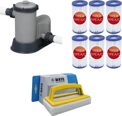Produktbild von WAYS - Poolpflege - Filterpumpe 5678 L/u & 6 Filter Typ III & WAYS Scheuerbürste