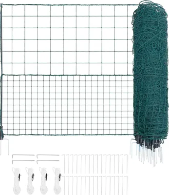 Produktbild von SucceBuy Begrenzungszaun 50x1,05 m aus PE, flexibler Zaun mit Doppelspitzenpfählen und Abspannseilen, ideal für Hunde, Hühner, Pflanzen und den Einsatz im Garten, beim Camping oder in Außenbereichen