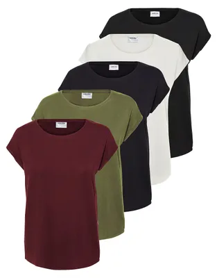 Produktbild von VERO MODA Damen VMAVA Plain SS TOP GA 5PACK, Black/Snow White+ Port ROLYALE, L