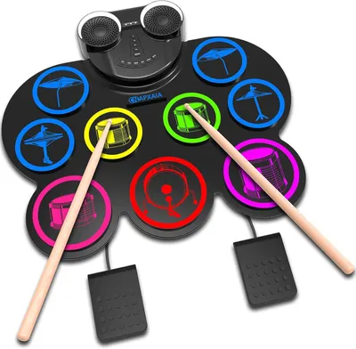 Image de Batterie électronique - Batterie pour enfants - Apprendre à jouer de la musique - Portable et Bluetooth - 7 sons de batterie - Noir