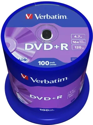 Zdjęcie produktu dla Verbatim DVD+R Matt Silver, DVD+R, 120 mm, Biegun, 100 szt., 4,7 GB
