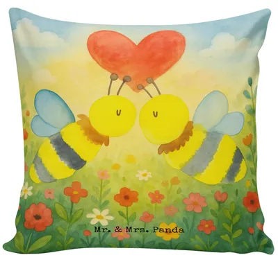 Produktbild von Mr. & Mrs. Panda Sofakissen Biene Liebe Design - Weiß - Geschenk, Zierkissen, Kissen 40x40, für sofa, kuschelkissen, 40 X 40, Dekokissen