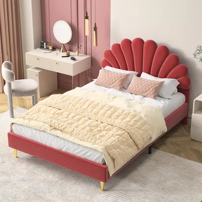 Produktbild von Polsterbett Doppelbett 140 x 200 cm mit Lattenrost, Samt, Rot