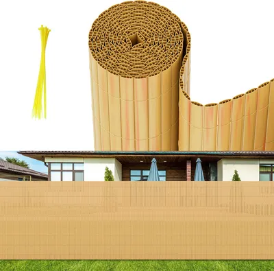 Produktbild von PVC Sichtschutzmatte mit Kabelbindern Outdoor Balkonverkleidung Wetterfest UV-Schutz Sichtschutzzaun Balkon Terrasse Windschutz Sichtschutz für Balkon Garten Markise Zaun Terrasse Bambus 100x300cm