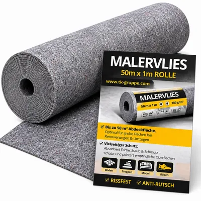 Produktbild von Abdeckvlies Malervlies 50m x 1m 180g/m² – Rutschfestes Schutzvlies für Boden, Möbel & Umzug – Reißfestes Allzweckvlies für Renovierung & Malerarbeiten