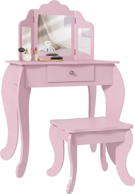 Produktbild von Kinderschminktisch - Frisiertisch mit Spiegel - Holz - Mit Hocker und Schublade - Für 3–6 Jahre - Violett