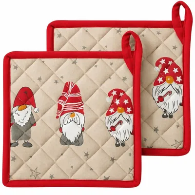 Topflappen-Set 2er-Pack 20x20 cm Weihnachtswichtel Baumwolle