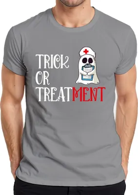 Produktbild von Krankenschwester Halloween TRICK OR TREATMENT Pflege Geschenk Herren T-Shirt, Grau, 3XL