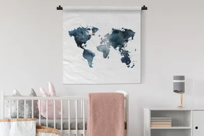 Produktbild von MuchoWow® Wandteppich Wandbehang Weltkarte - Abstrakt - Weiß 90x90 cm Tapisserie Dekoration Wandtuch - Wandaufhänger