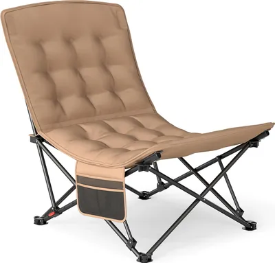 Image de Chaise de camping pliante COSTWAY, chaise pliante rembourrée avec dossier réglable, poche latérale & sac de transport, chaise pliante lounge jusqu'à 225kg Kaki