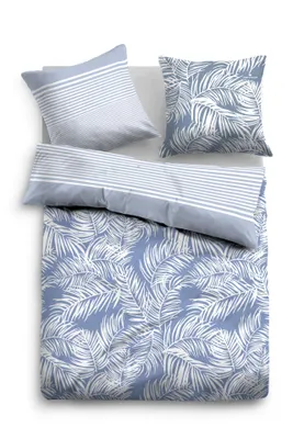 Produktbild von TOM TAILOR Bettwäsche Baumwolle Blau Weiß Gestreift Federn 155 x 220 80 x 80 cm
