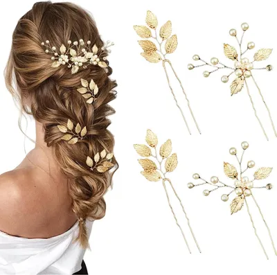 Image de Yeomju Epingles à cheveux de mariée Feuilles d'or Cristal Perles Vintage Bijoux de cheveux de mariage