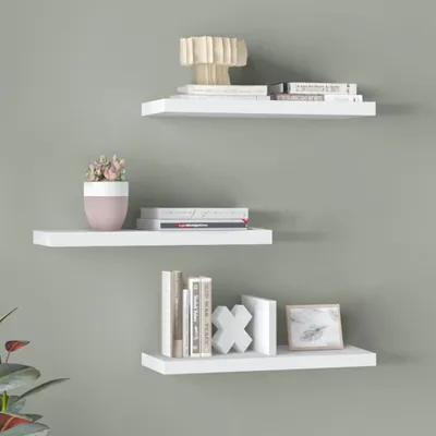 Produktbild von Bewegliches Wandregal für platzsparende Aufbewahrungswände - weiß - 3 Holzkonsolen - Schlafzimmer und Küchen