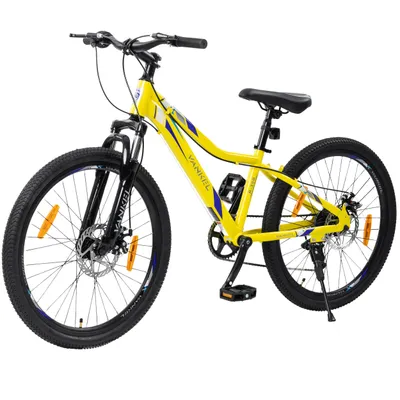 Productafbeelding van 24 inch kinder-mountainbike, derailleur met 6 versnellingen, schijfremmen, verende voorvork, verstelbaar zadel, stalen frame, voor jongens en meisjes vanaf 130 cm