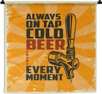 Produktbild von MuchoWow® Wandteppich Wandbehang Mannshöhle - Bier - Orange - Vintage 60x60 cm Tapisserie Dekoration Wandtuch - Dekorationen - Wand Decke
