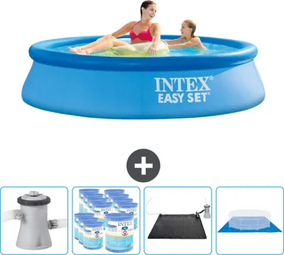 Produktbild von Intex runder aufblasbarer Easy Set-Schwimmpool – 244 x 61 cm – Blau – inklusive Pumpe Filter - Solarmatte - Bodenplane