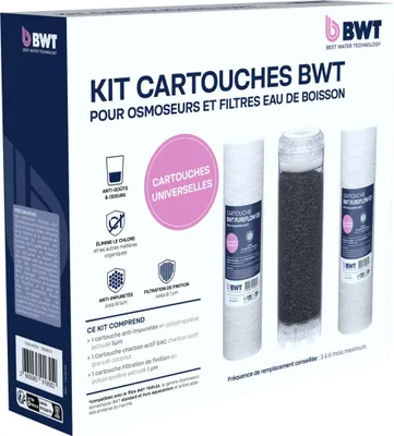 Produktbild von Triplex-Filterpatronen-Set – BWT – Triplex-Set – Vorfiltration + Aktivkohle + Feinfiltration – Umkehrosmose-Vorbehandlung