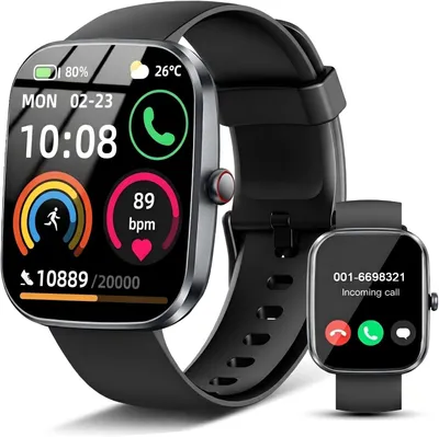 Produktbild von Smartwatch Herren Damen HD Sportuhr mit Bluetooth Anrufe Bluetooth-Anruf und Informationserinnerung A-Schwarz