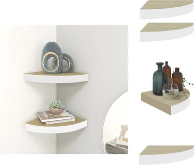 Image de vidaXL Étagères suspendues d'angle 2 pcs. Aspect chêne et blanc 35x35x3,8 cm MDF - Étagères murales