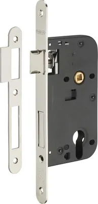 Image de Boitier de serrure encastrable à cylindre pour porte d'entrée, axe 50mm, bouts ronds, têtière nickelé - THIRARD