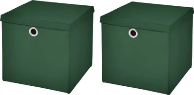 Produktbild von 2 Stück Dunkelgrün Faltbox 28 x 28 x 28 cm Aufbewahrungsbox faltbar mit Deckel