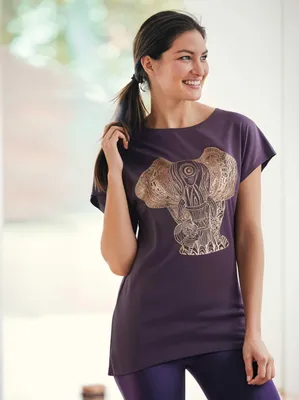 Produktbild von Yoga-T-Shirt Batwing „elephant“ - berry/copper
