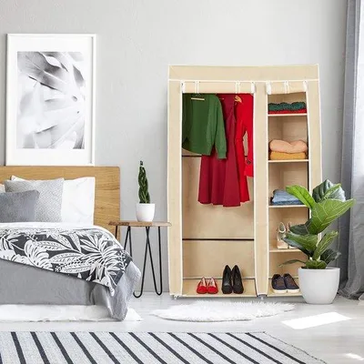 Produktbild von Famanu Kleiderschrank - Beiger Stoffschrank mit Reißverschluss