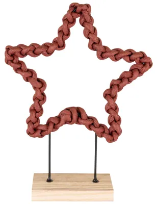 Produktbild von Deko Stern aus Metall mit Papierkordel auf Holzfuß Bordeaux 29 cm