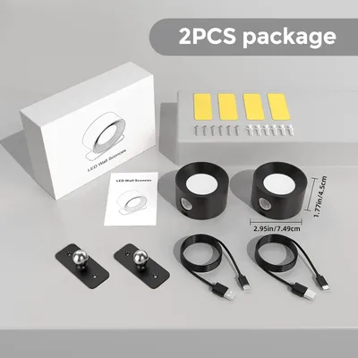 Immagine prodotto di Lampade da parete magnetiche - Lampade da parete a LED - Set da 2 - Colore nero - Ricaricabili - Connessione USB - Dimmerabili - 3 tonalità di luce