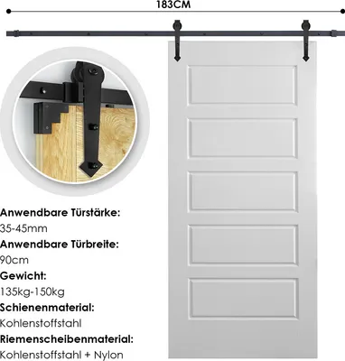 Zdjęcie produktu dla Jopassy system drzwi przesuwnych zestaw montażowy drzwi przesuwnych 150kg prowadnica podłogowa prowadnica rolkowa zestaw montażowy prowadnica szklana/drewniana drzwi przesuwne 183cm