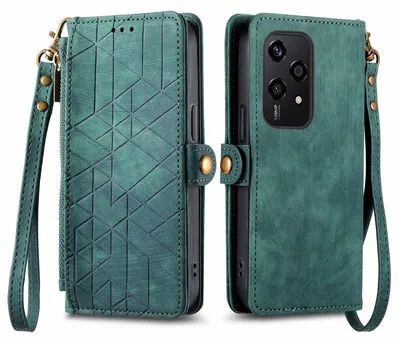 Image de Étui de protection en similicuir avec fermeture éclair et dragonne pour Honor 200 Lite, couleur verte