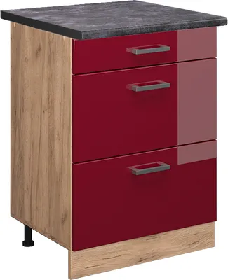 Produktbild von Küchenunterschrank Vicco R-Line Rot Hochglanz 60 cm mit Schubladen, AP Anthrazit, Model 45829