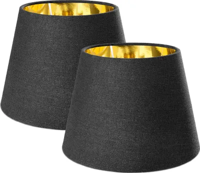 Produktbild von Navaris 2x Lampenschirm Tischlampe E27 rund - 16,2cm hoch - 15,3-22cm breit - Lampenschirme für Tischlampen Set - E 27 Leuchtenschirm Schwarz-Gold
