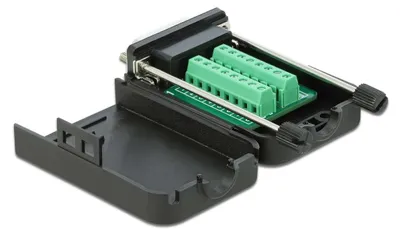 Productafbeelding van DELOCK Adapter, van D-Sub15 connector naar klemmenstrook, met afdekking, seriële Sub-D15, 16-polige klemmenstrook, zwart