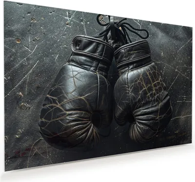 Produktbild von Glasbild 75x50cm in XXL für Wohnzimmer, Schlafzimmer Motiv Boxhandschuhe Vintage