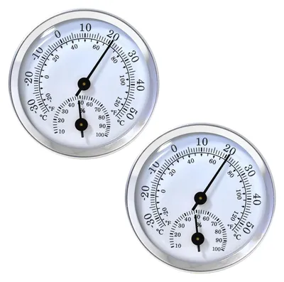 Produktbild von Analoges Thermometer und Hygrometer – Raumthermometer – Edelstahl – Silberfarben – 2 Stück – Für Innen- und Außenbereich