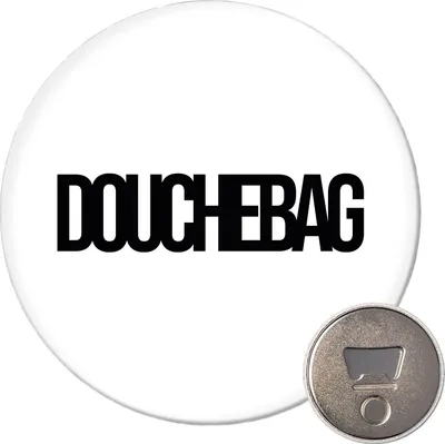 Produktbild von Huuraa Magnet Douchebag Schriftzug 59mm Kühlschrankmagnet rund Flaschenöffner Geschenkidee