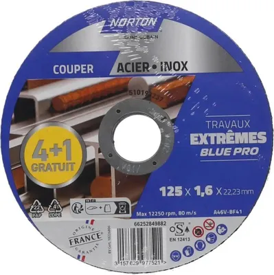 Image de Lot de 4+1 disques acier/inox NORTON 125x1,6