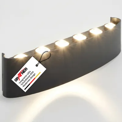 Produktbild von Grafner UP and DOWN Aluminium Wandlampe mit 12 Watt LED-Leuchtmittel, schwarz, 12 x 1 Watt SMD LED, IP54, für außen und innen, KEIN ROST – Pulverbeschichtung, oben unten Wandleuchte Lampe Außen rund