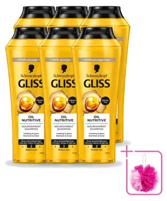 Productafbeelding van 6 x Schwarzkopf Gliss Oil Nutritieve Shampoo voor droog haar - 250 ml - Voordelige verpakking - 6 stuks