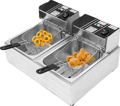 Image de Friteuse électrique, capacité de 6 litres, puissance 220V, matériau en acier inoxydable, température réglable 60-200℃, dimensions 55,5 x 42,5 x 29 cm