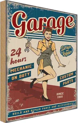Produktbild von vianmo Holzschild 18x12 cm Pinup Garage 24 hours repair Auto Pin Up