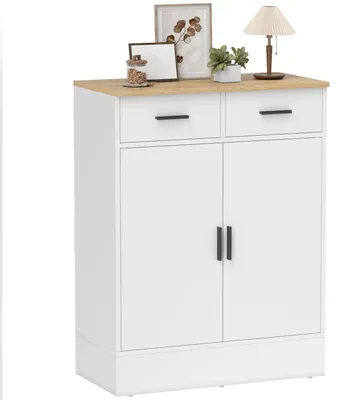 Produktbild von ZMH Buffet Aufbewahrungsmöbel mit 2 Türen 2 Schubladen und verstellbarem Einlegeboden 686 x 35 x 903 cm Naturholz und Weiß