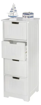 Produktbild von Design Badschrank Landhaus-Stil MDF-Holz 30 x 83 x 30 cm weiß, Badezimmerschrank klein 4 Schubladen, Beistellschrank Mehrzweckschrank