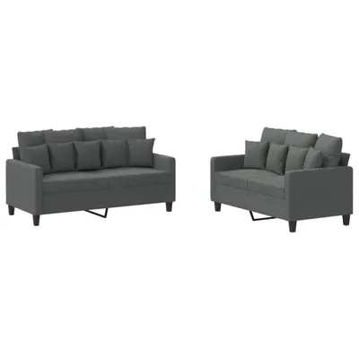 Image de vidaXL Ensemble de canapés 2 pièces avec coussins Tissu gris foncé