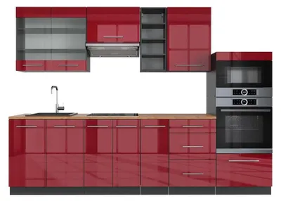 Produktbild von Küchenzeile Vicco Fame-Line Bordeaux Hochglanz/Anthrazit 280 cm , AP Eiche, Model 42275
