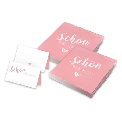 Produktbild von itenga 40x Servietten mit 48x Tischkarten Set - Schön dass du da bist - Rosa