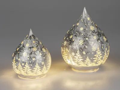 Produktbild von 2er Set LED Dekoobjekte Tropfen WINTERWALD silber H. 15 + 21cm Glas Formano W25