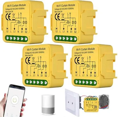 Produktbild von WiFi-gesteuerte Rolloschaltermodule - 4 Stück - Intelligenter Einbauschalter - Zeitsteuerung für Jalousien
